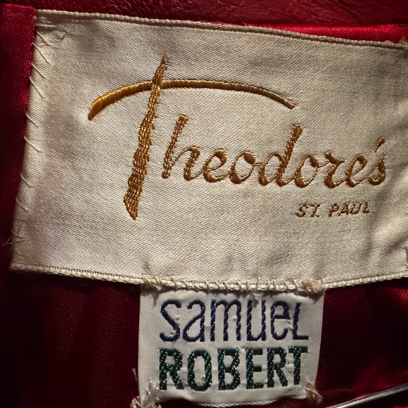 Vtg Designer Samuel Robert Lipstick red leather & Raccoon fur trim Jacket Coat S - Picture 12 of 12